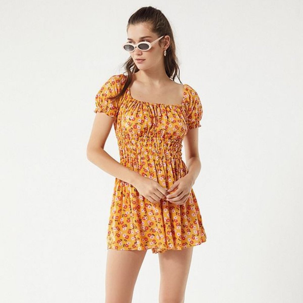 Urban Outfitters Yellow Sophia Floral Romper Sz M